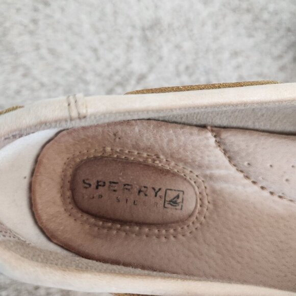 Sperry Tan Leather Gold Sequin Boat Shoes - Picture 8 of 10